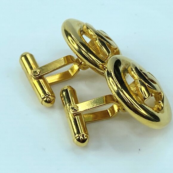 Chanel Goldtone Metal CC Cut-Out men's cufflinks Authentic in box GS324 - Picture 4 of 6